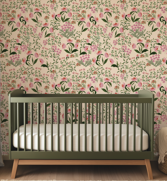 Wild French Garden in Blush Wallpaper