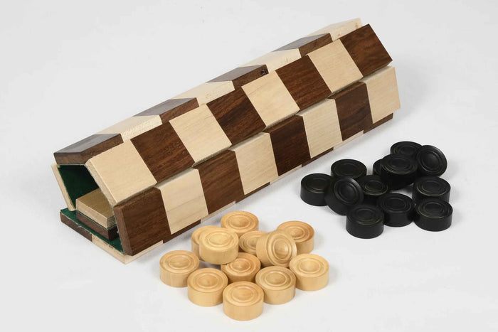 Wooden Checkers Draughts Set Ebonized & Natural Boxwood 30mm