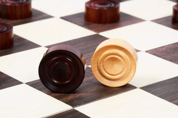 Wooden Checkers Draughts Set in Bud Rosewood & Boxwood 30mm
