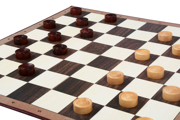 Wooden Checkers Draughts Set in Bud Rosewood & Boxwood 30mm