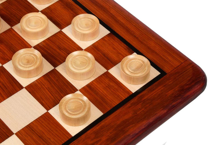 Wooden Checkers Draughts Set in Bud Rosewood & Boxwood 35mm