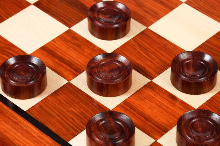 Wooden Checkers Draughts Set in Bud Rosewood & Boxwood 35mm
