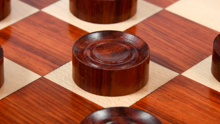 Wooden Checkers Draughts Set in Bud Rosewood & Boxwood 35mm