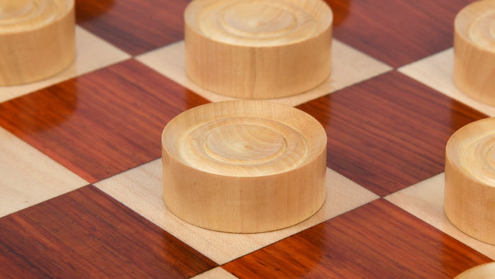 Wooden Checkers Draughts Set in Bud Rosewood & Boxwood 35mm