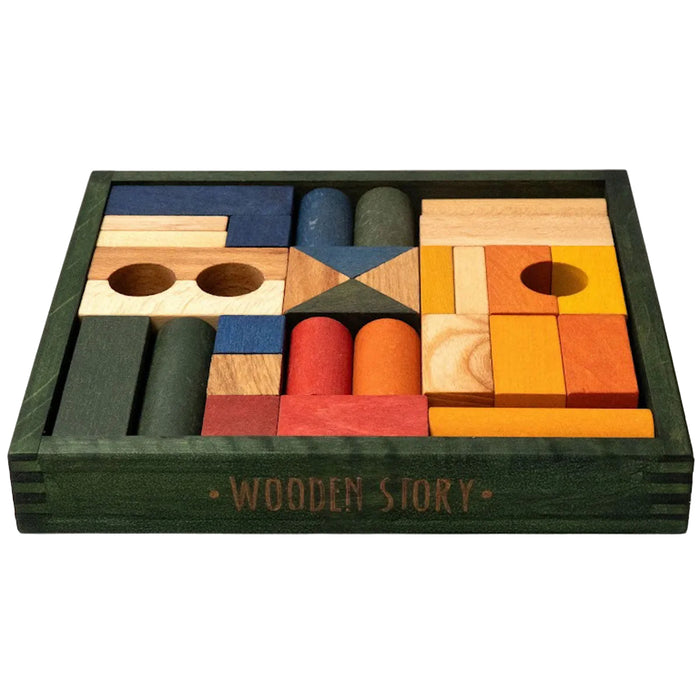 Wooden Story Rainbow Wooden Blocks in Green Tray, 30pcs