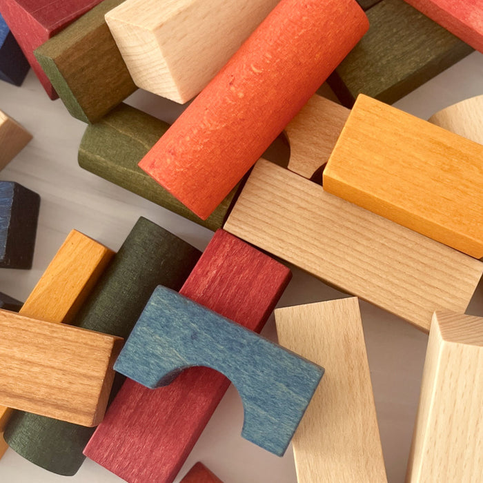 Wooden Story Rainbow Wooden Blocks in Green Tray, 30pcs