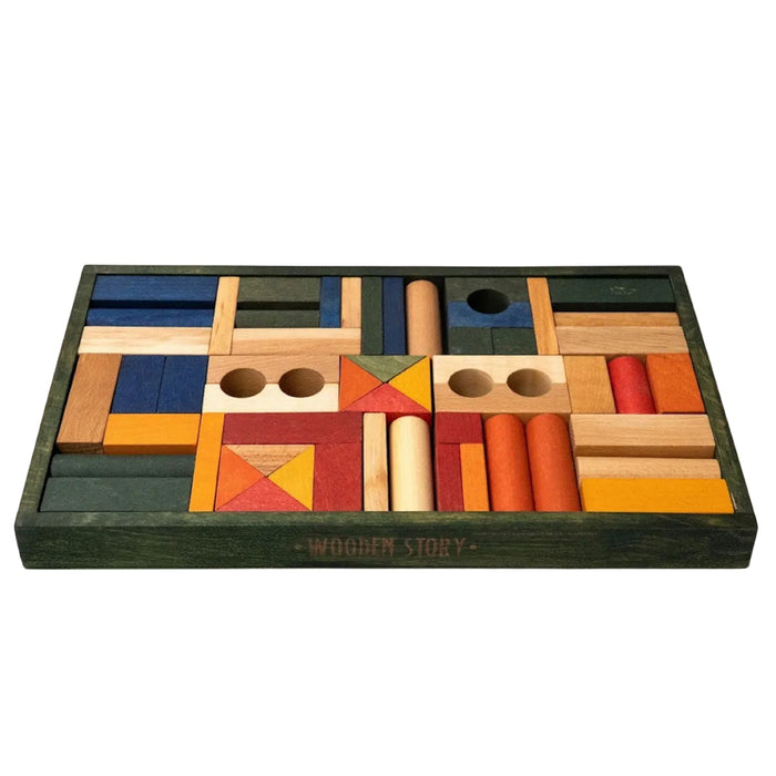 Wooden Story Rainbow Wooden Blocks in Green Tray, 54pcs