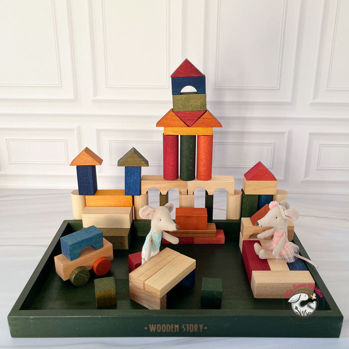 Wooden Story Rainbow Wooden Blocks in Green Tray, 54pcs