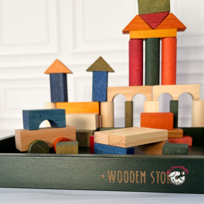 Wooden Story Rainbow Wooden Blocks in Green Tray, 54pcs