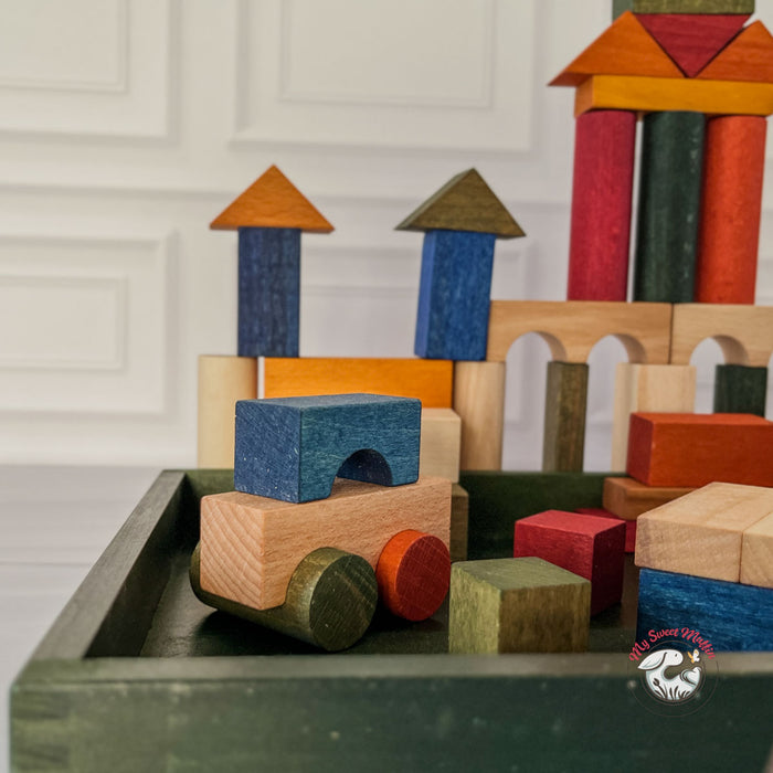 Wooden Story Rainbow Wooden Blocks in Green Tray, 54pcs