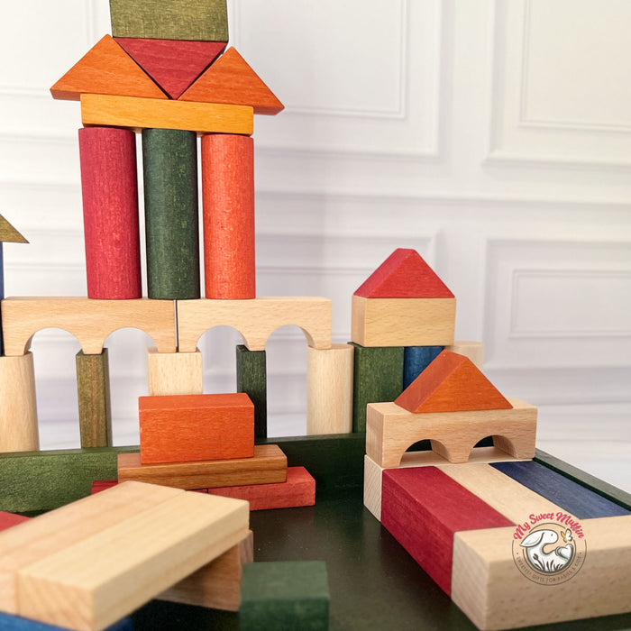 Wooden Story Rainbow Wooden Blocks in Green Tray, 54pcs